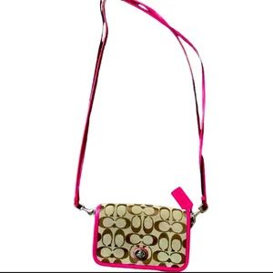 COACH Legacy Signature Penny Khaki / Berry Canvas Leather Shoulder Bag